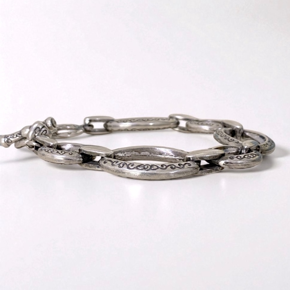 Brighton Silver Etched Toggle Adjustable Bracelet… - image 2